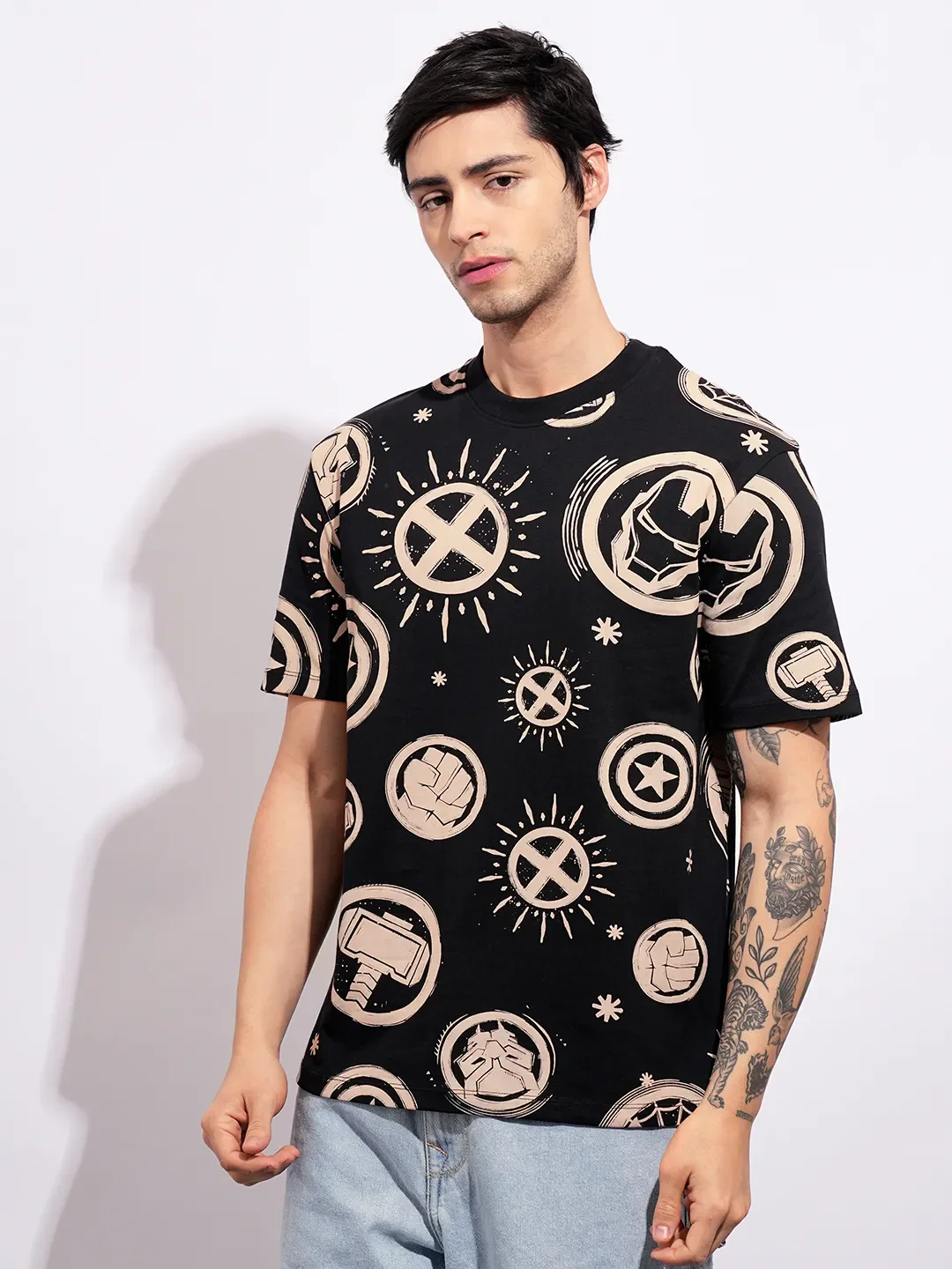 Avengers Black Easy Fit Round Neck Men's T-Shirt by Being Human Clothing - Image 2