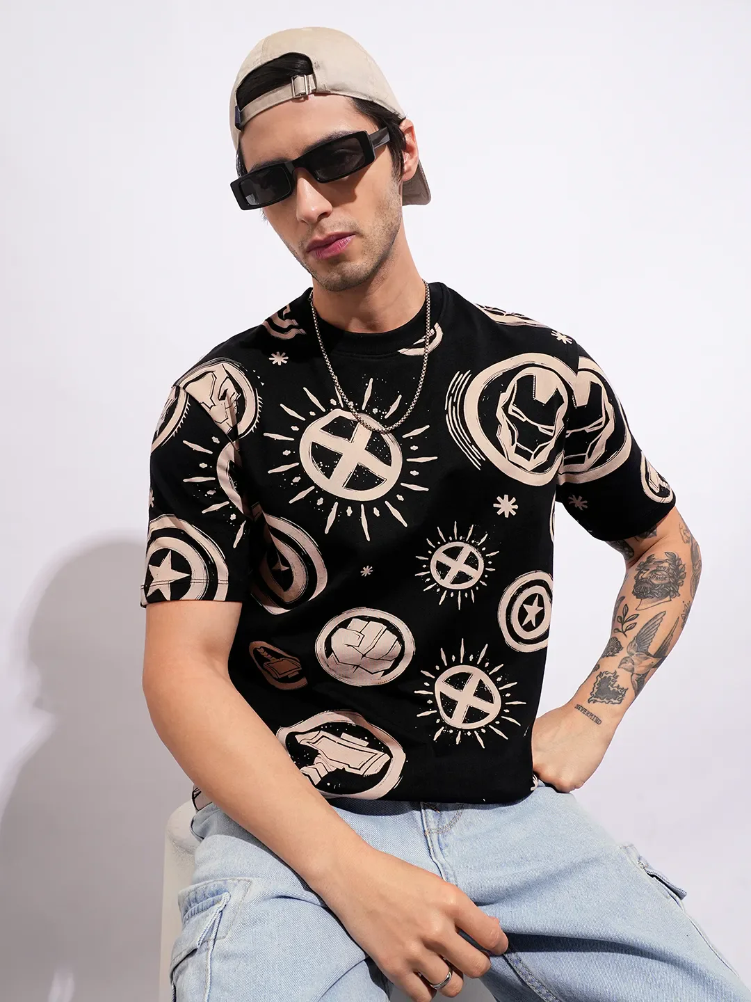Avengers Black Easy Fit Round Neck Men's T-Shirt by Being Human Clothing - Image 6