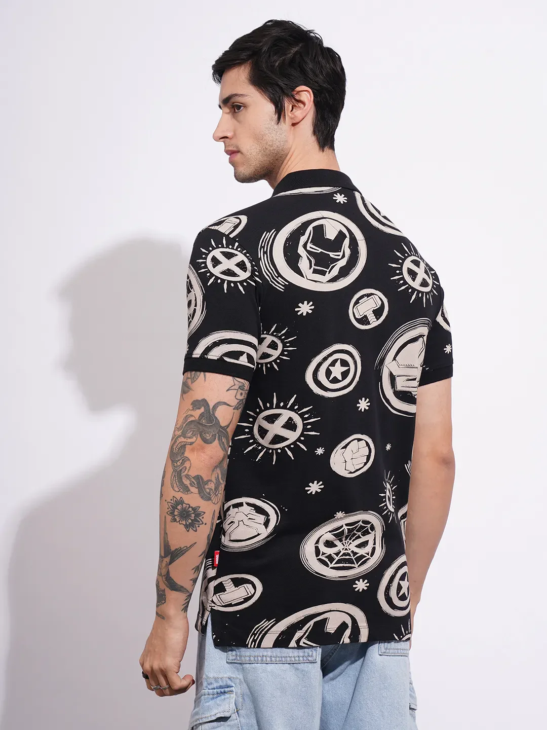 Avengers Black Regular Collar Men's Polo Neck by Being Human Clothing - Image 3