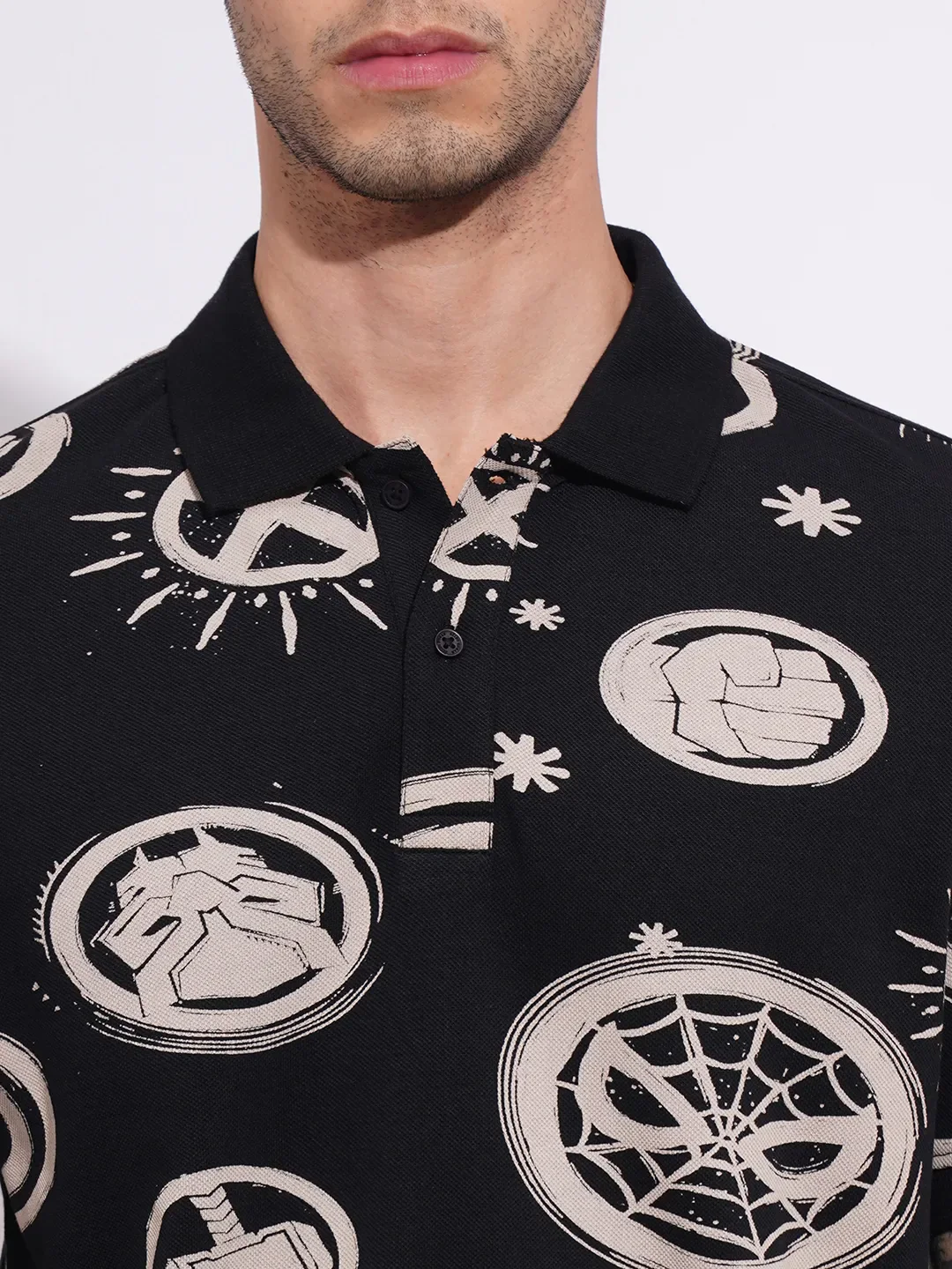 Avengers Black Regular Collar Men's Polo Neck by Being Human Clothing - Image 5