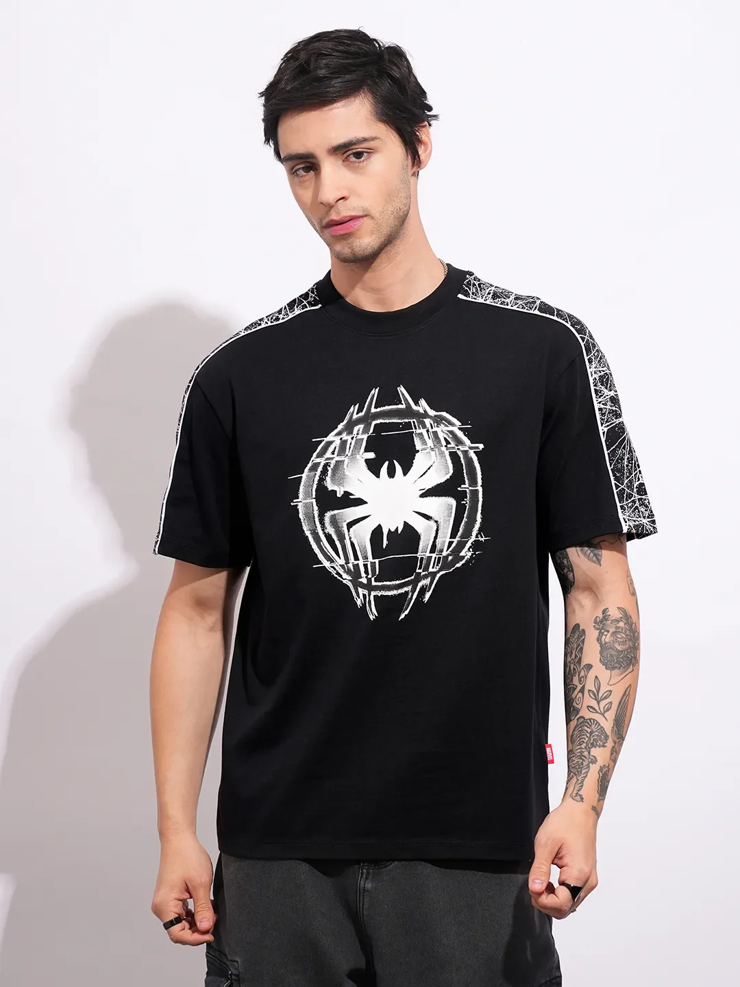 Spiderman Black Easy Fit Round Neck Men's T-Shirt by Being Human Clothing