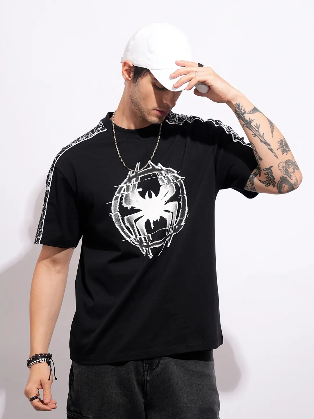 Spiderman Black Easy Fit Round Neck Men's T-Shirt by Being Human Clothing - Image 6