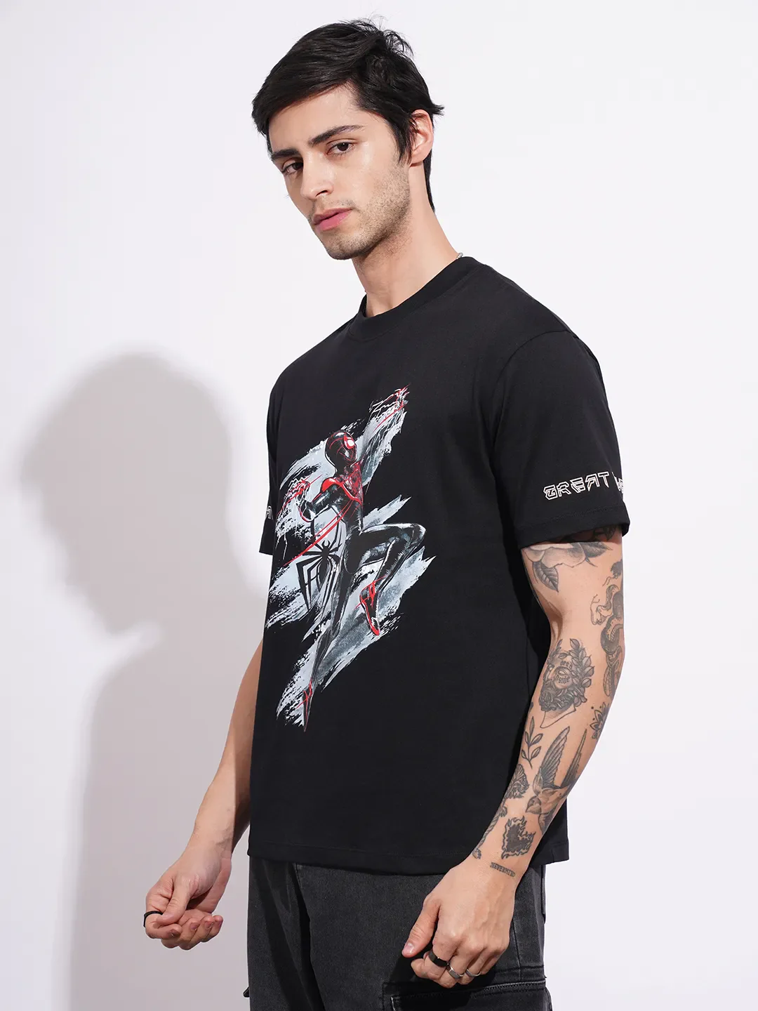 Spiderman Black Easy Fit Round Neck Men's T-Shirt by Being Human Clothing - Image 2