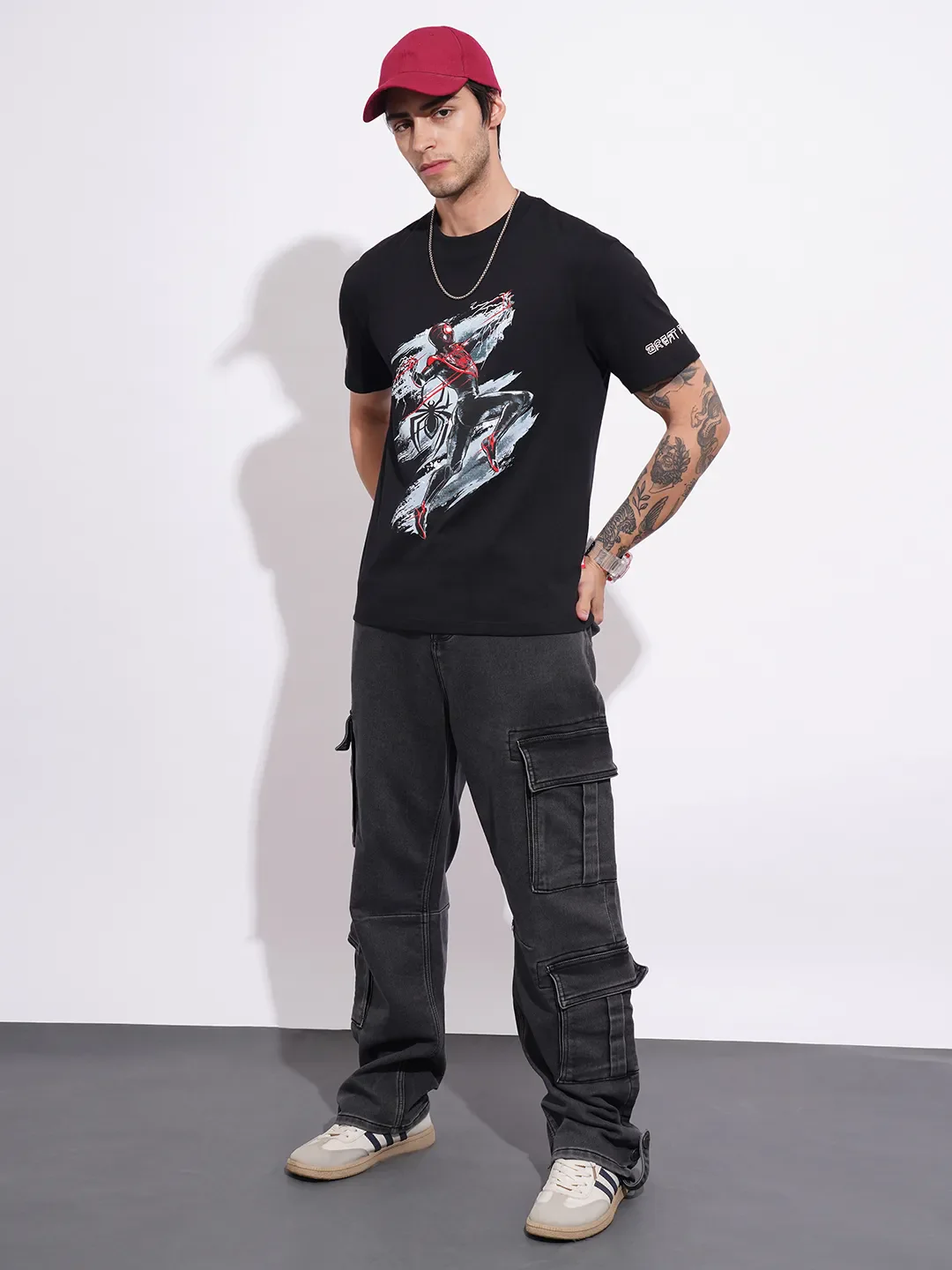 Spiderman Black Easy Fit Round Neck Men's T-Shirt by Being Human Clothing - Image 4