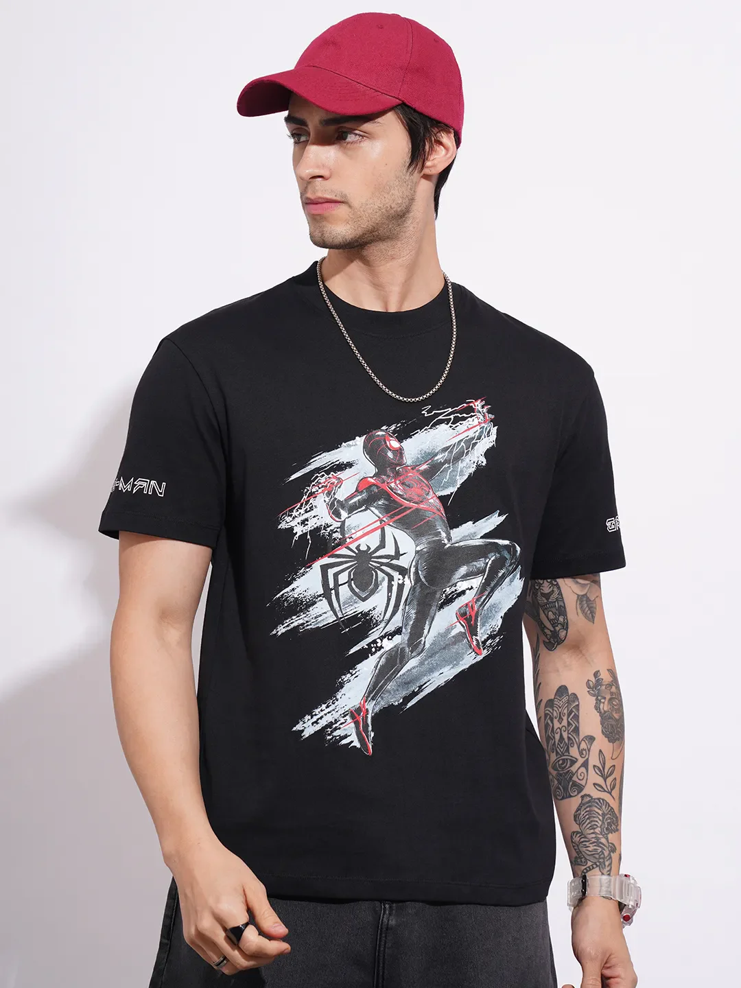 Spiderman Black Easy Fit Round Neck Men's T-Shirt by Being Human Clothing - Image 6