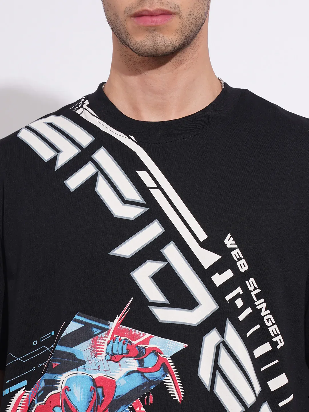 Spiderman Black Easy Fit Round Neck Men's T-Shirt by Being Human Clothing - Image 5