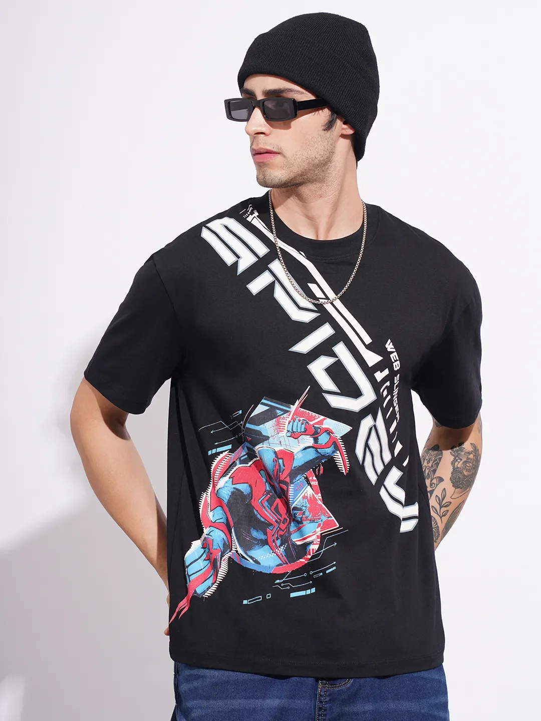 Spiderman Black Easy Fit Round Neck Men's T-Shirt by Being Human Clothing - Image 6