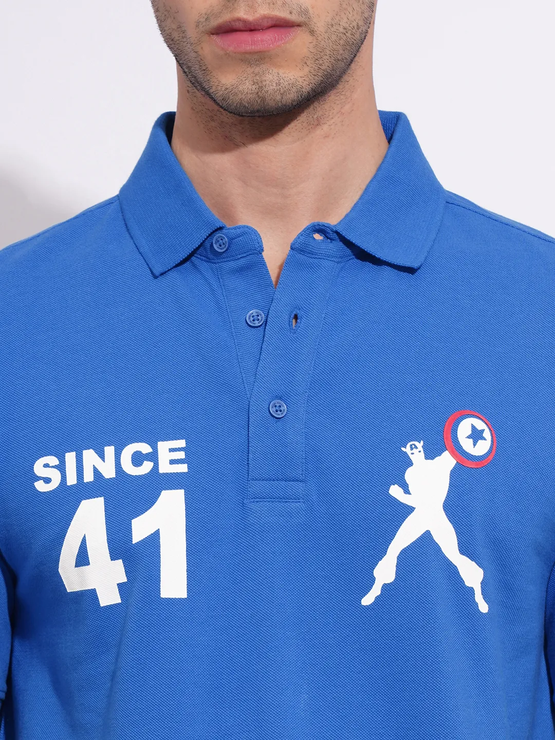Captain America Blue Regular Fit Men's Polo T-Shirt by Being Human Clothing - Image 5