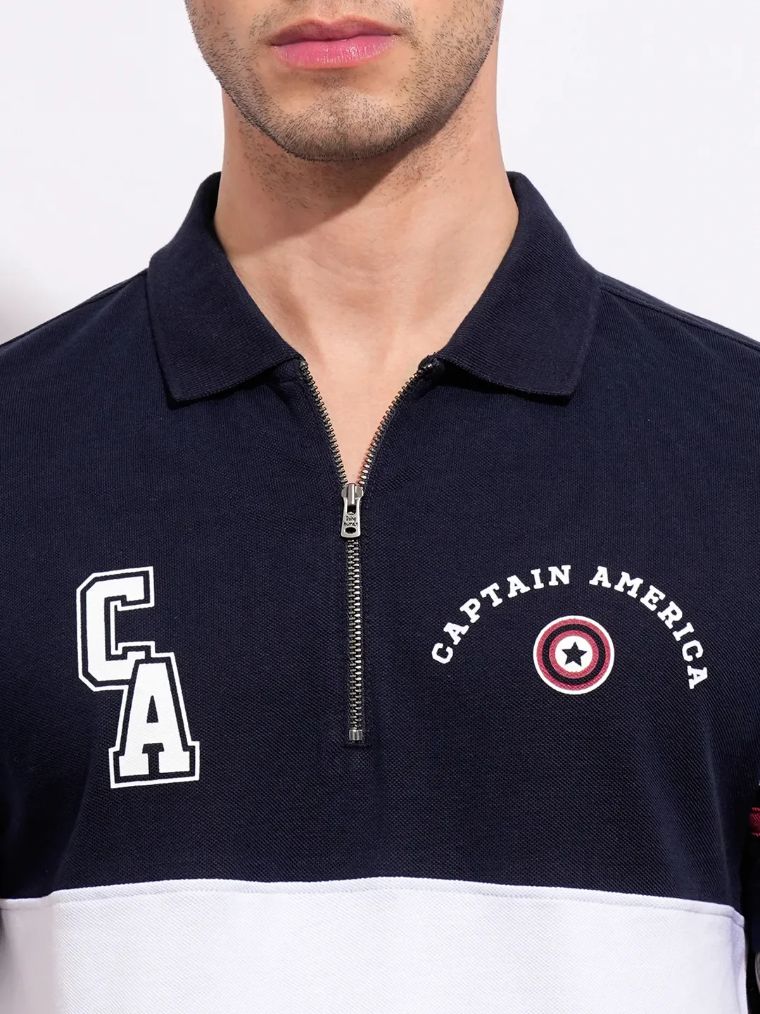 Captain America White Regular Fit Men's Polo T-Shirt by Being Human Clothing - Image 5