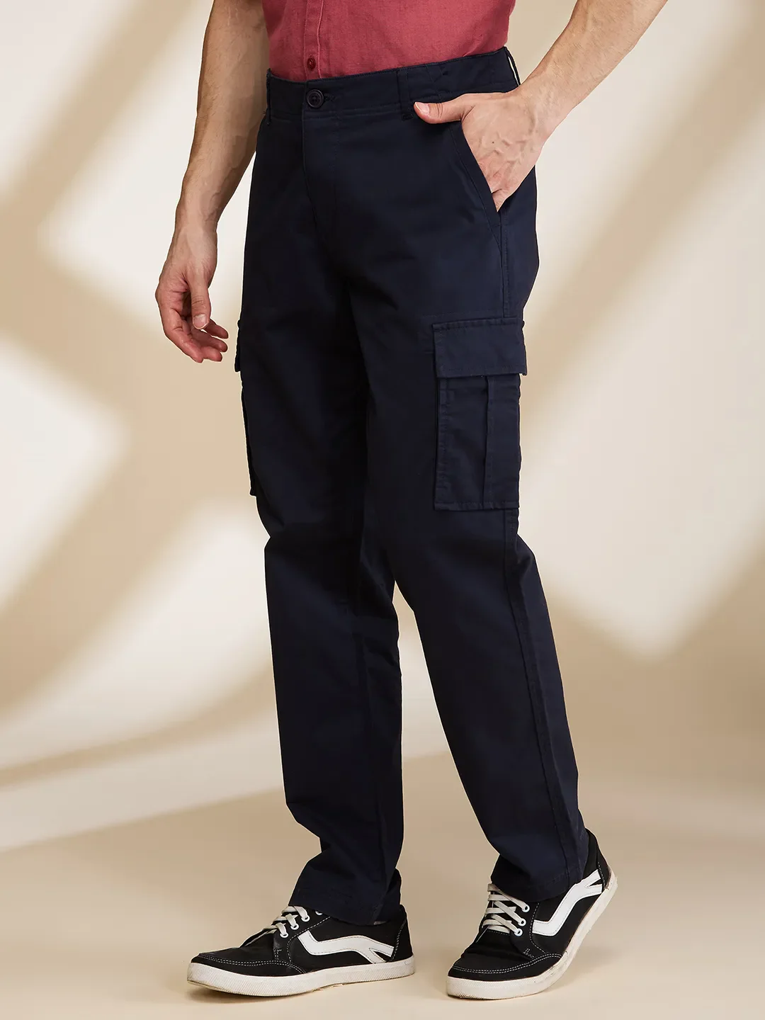 Blue Slim Fit Men's Cargos by Being Human Clothing - Image 4