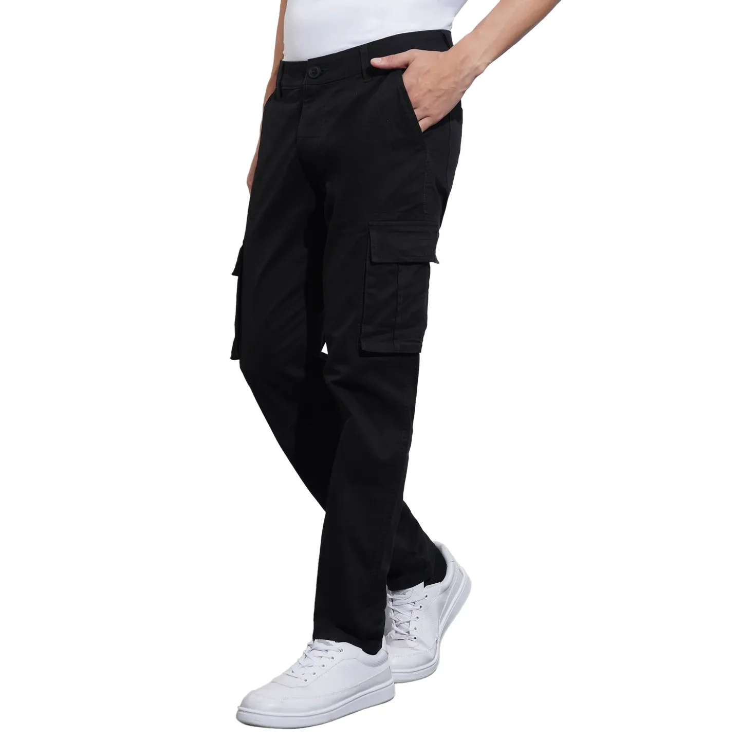 Black Slim Fit Cargos for Men By Being Human Clothing - Image 2