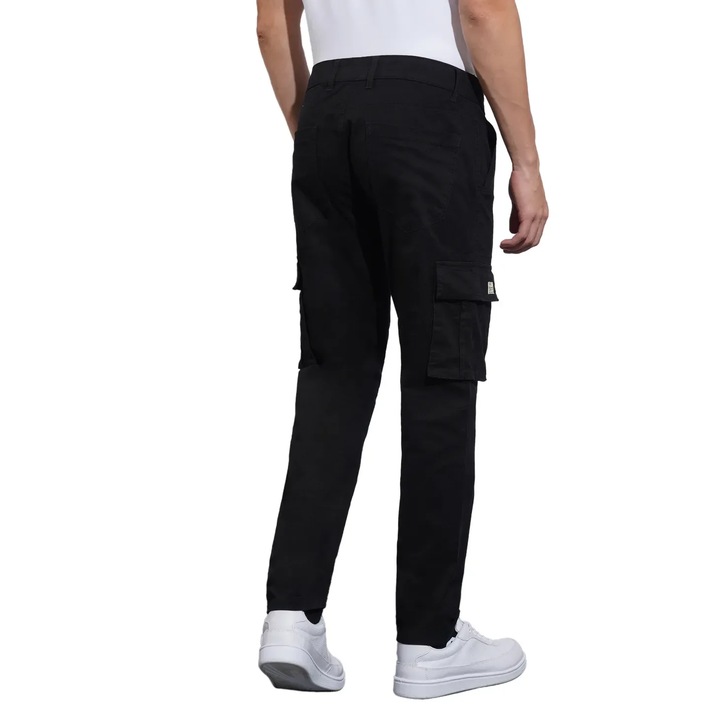 Black Slim Fit Cargos for Men By Being Human Clothing - Image 3