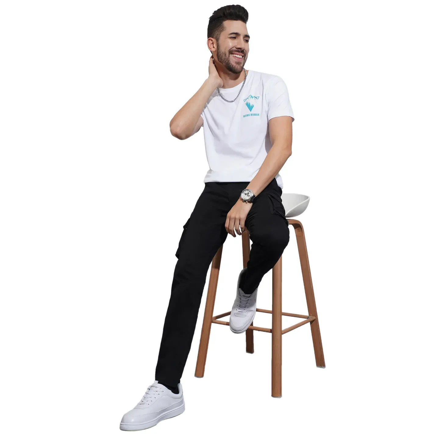 Black Slim Fit Cargos for Men By Being Human Clothing - Image 4