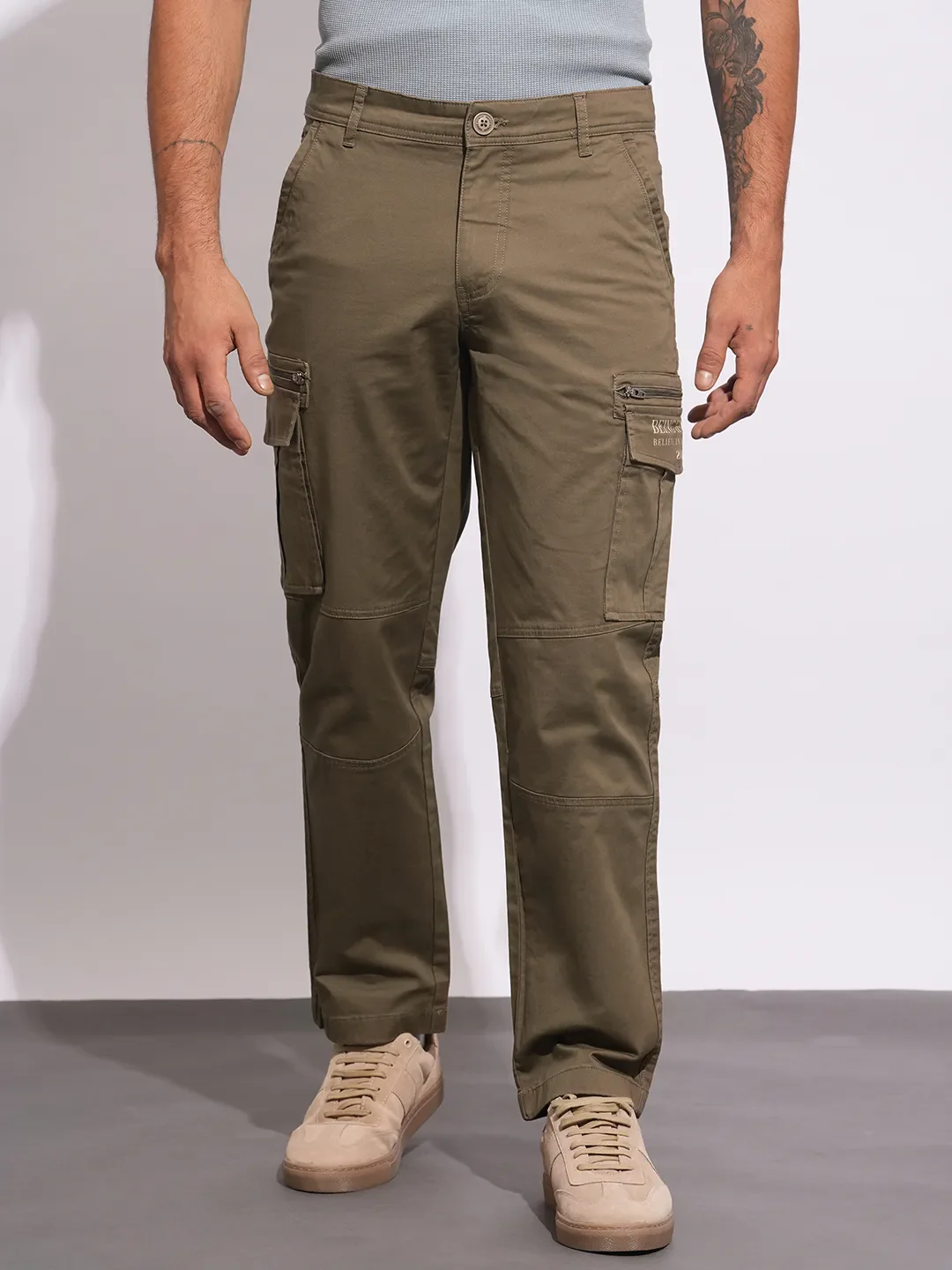 Black Slim Fit Men's Cargos by Being Human Clothing - Image 2
