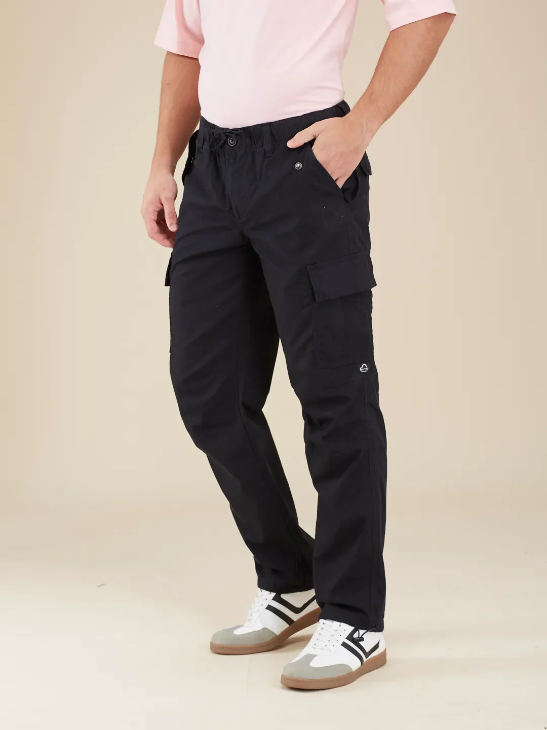 Black Loose Fit Cargos for Men By Being Human Clothing - Image 4