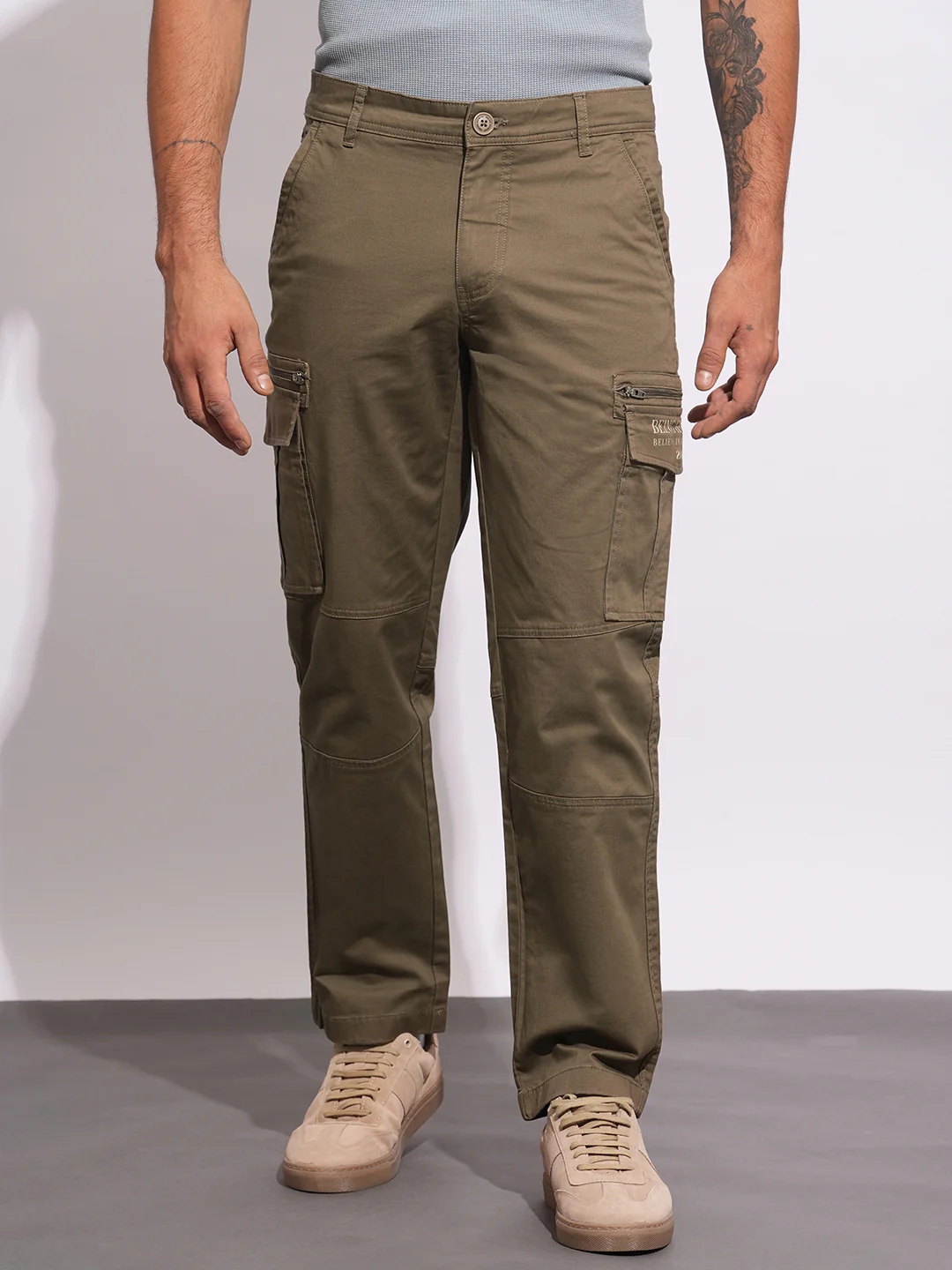 Brown Easy Fit Cargos for Men By Being Human Clothing