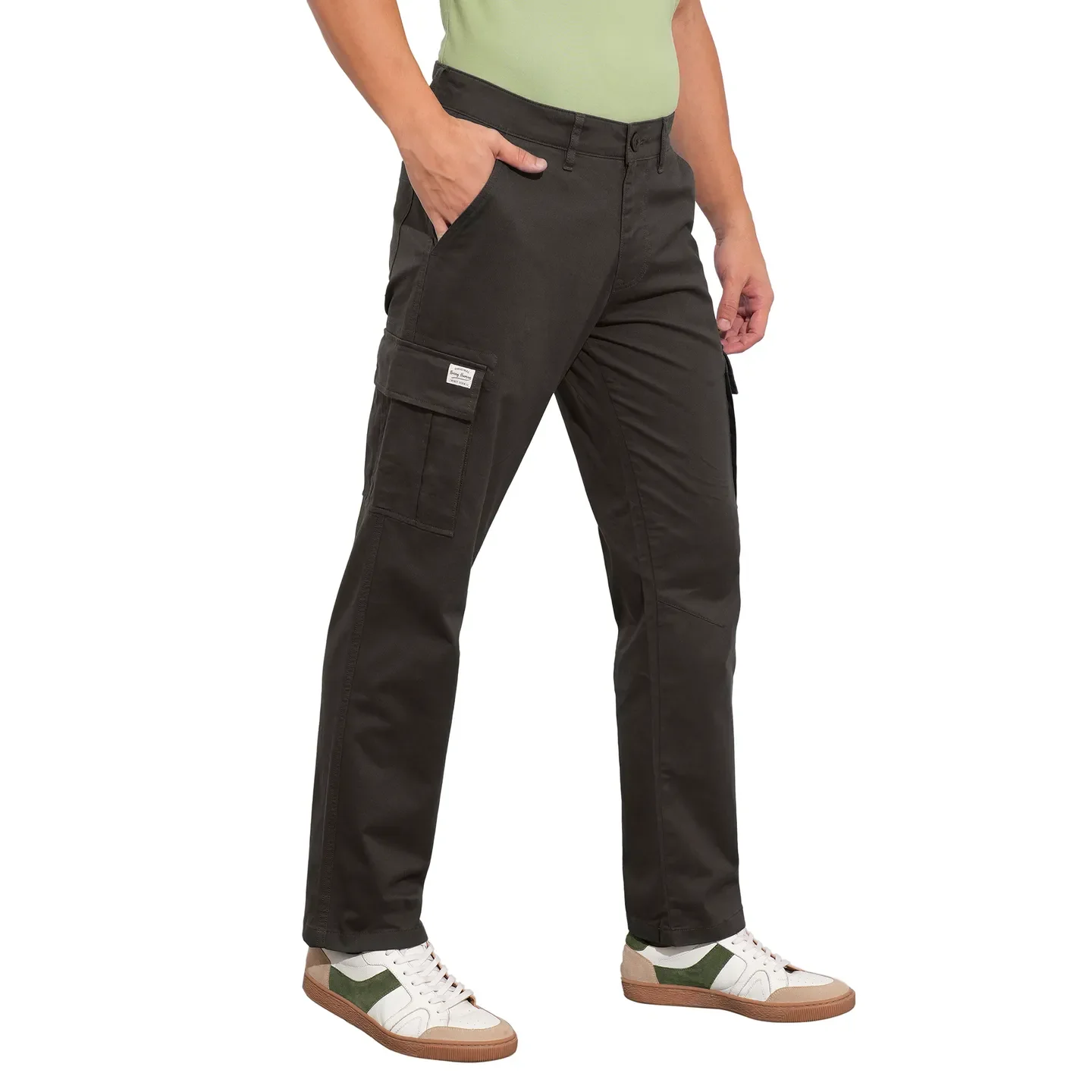 Grey Slim Fit Men's Cargos by Being Human Clothing - Image 2