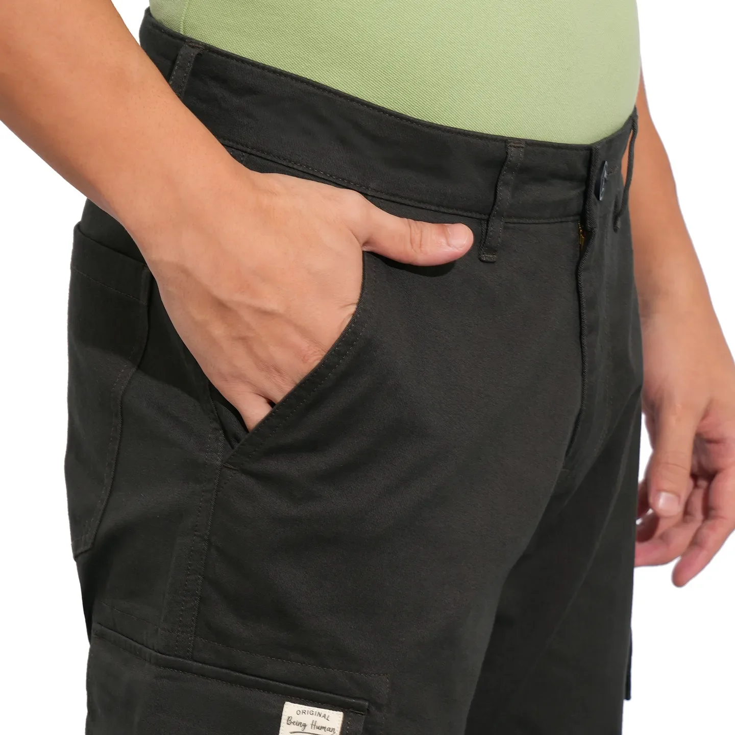 Grey Slim Fit Men's Cargos by Being Human Clothing - Image 5