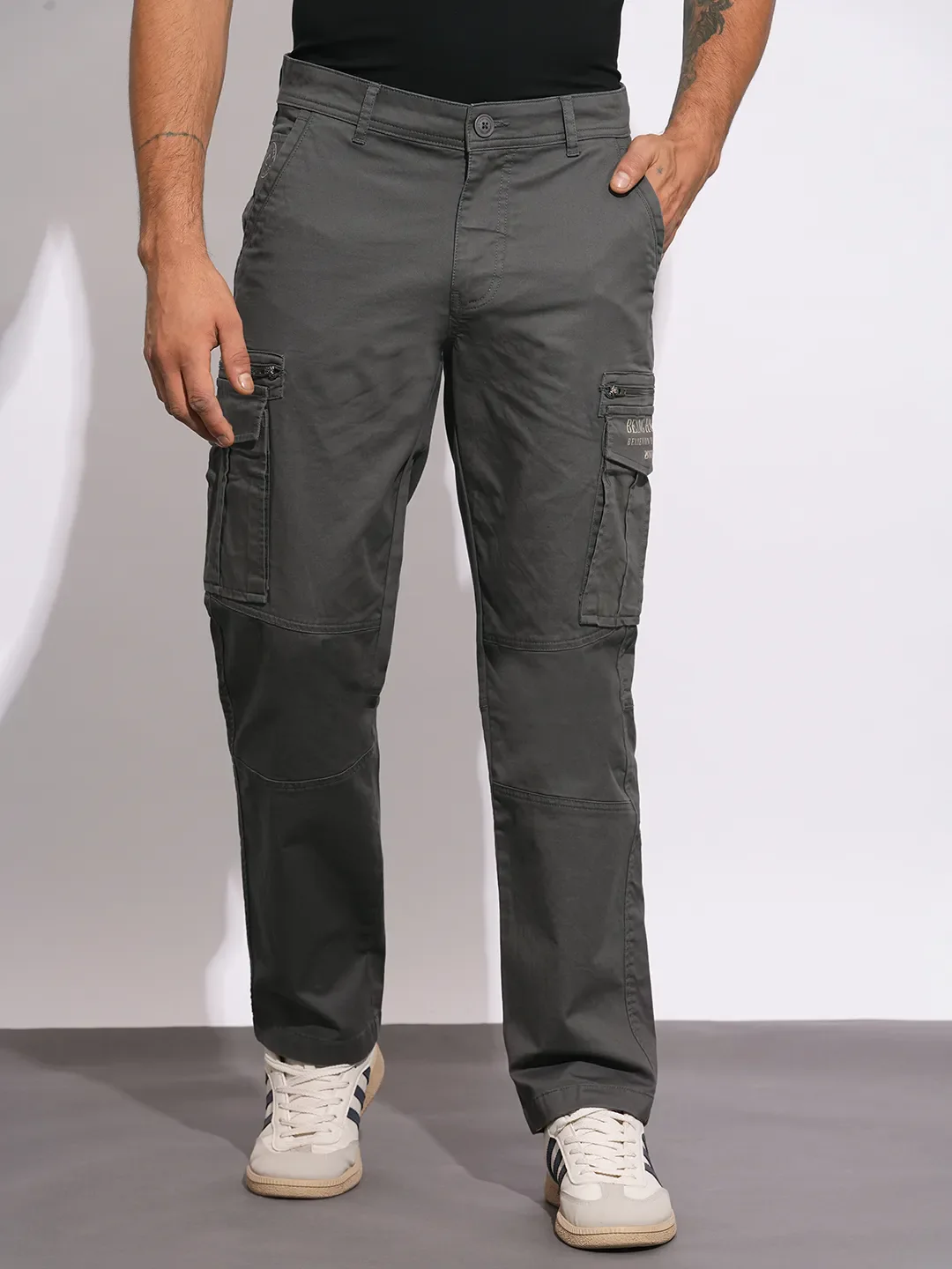 Charcoal Easy Fit Cargos for Men By Being Human Clothing