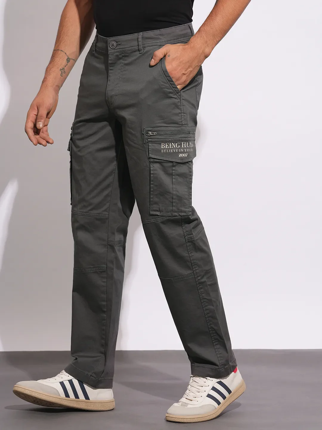 Charcoal Easy Fit Cargos for Men By Being Human Clothing - Image 2