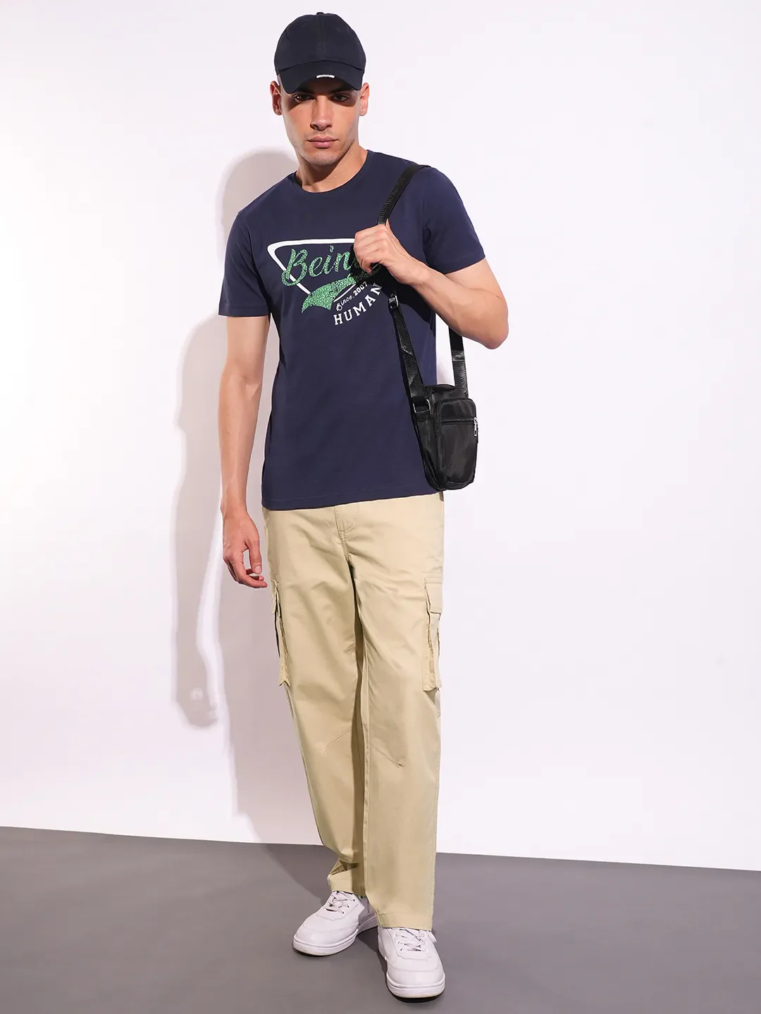 Beige Slim Fit Men's Cargos by Being Human Clothing - Image 4