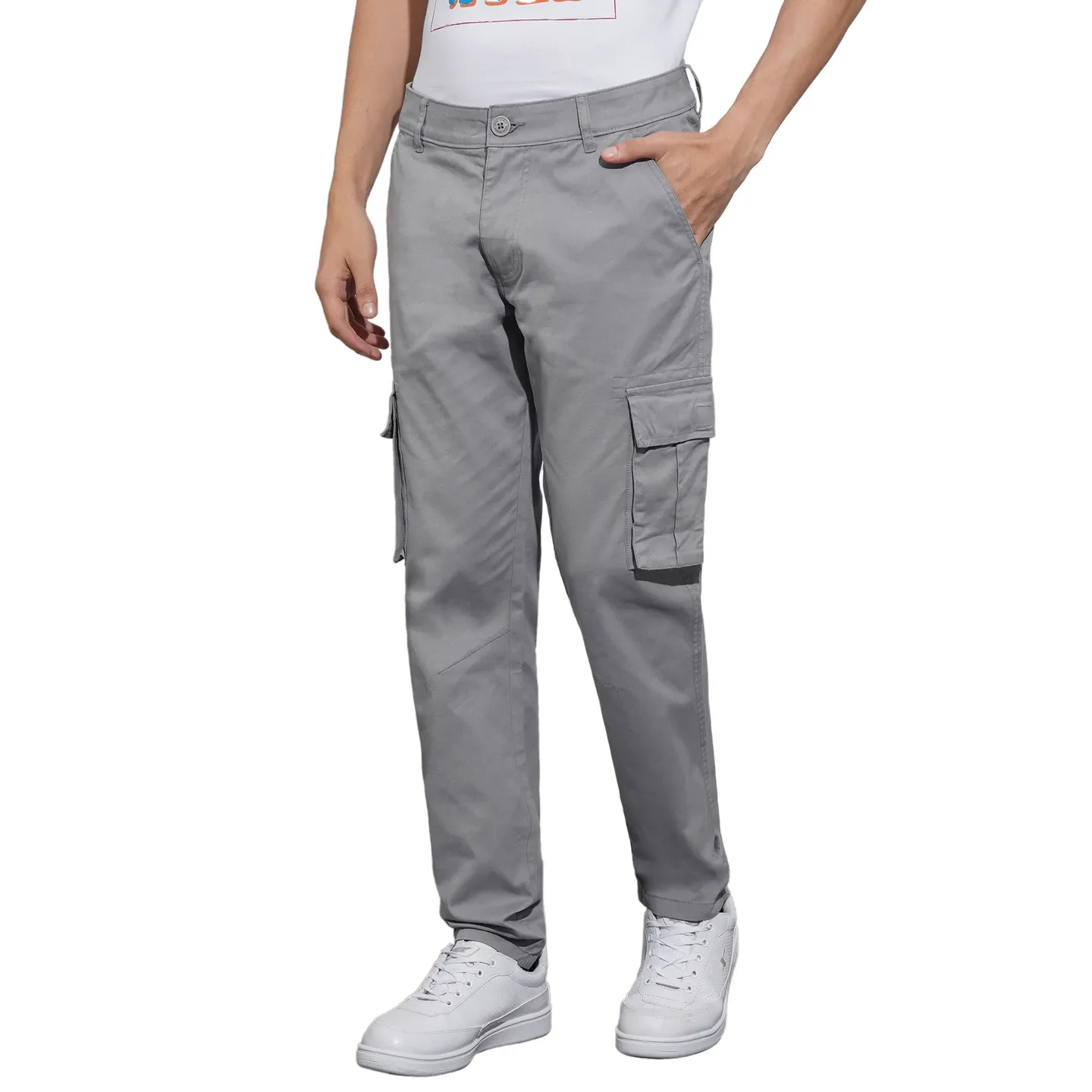 Grey Slim Fit Men's Cargos by Being Human Clothing - Image 2