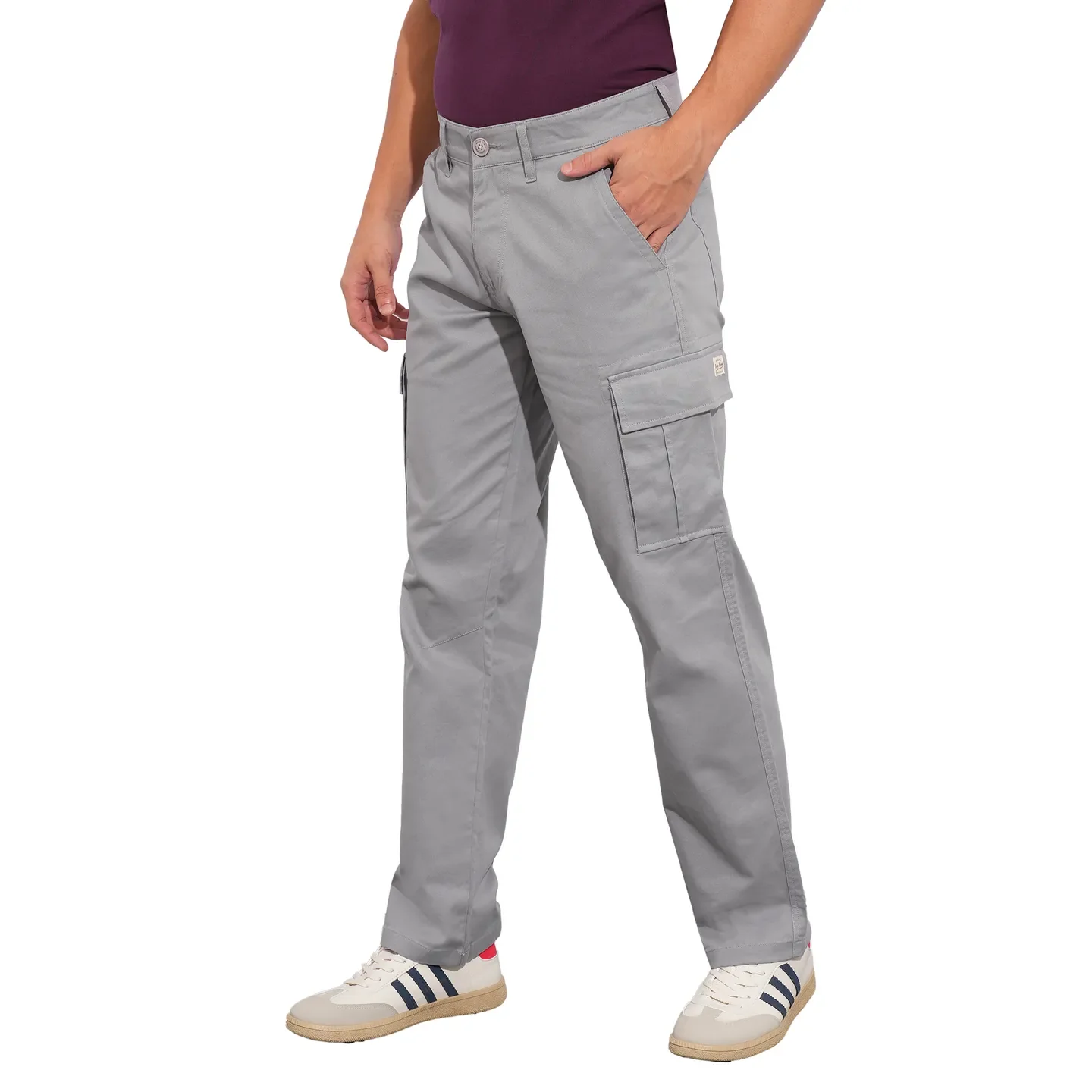 Grey Slim Fit Men's Cargos by Being Human Clothing - Image 2