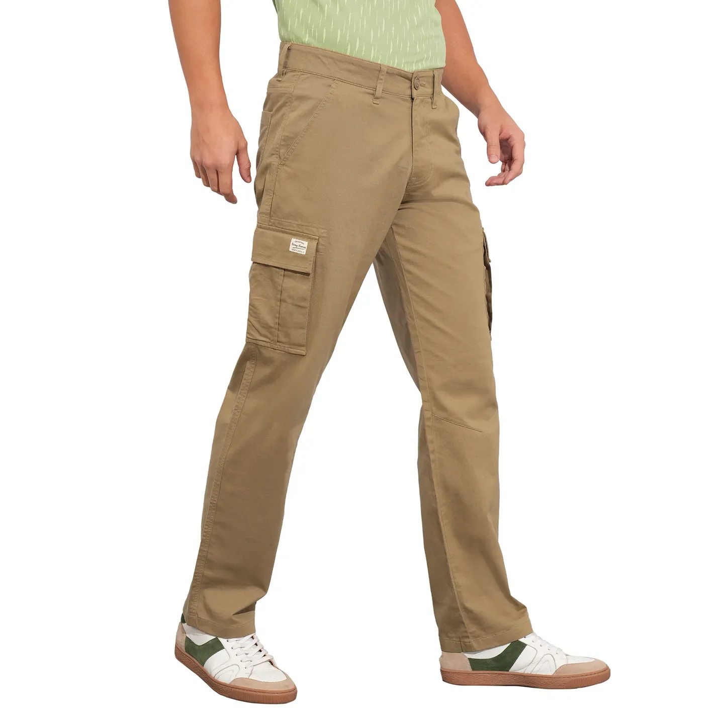 Khaki Slim Fit Men's Cargos by Being Human Clothing - Image 2
