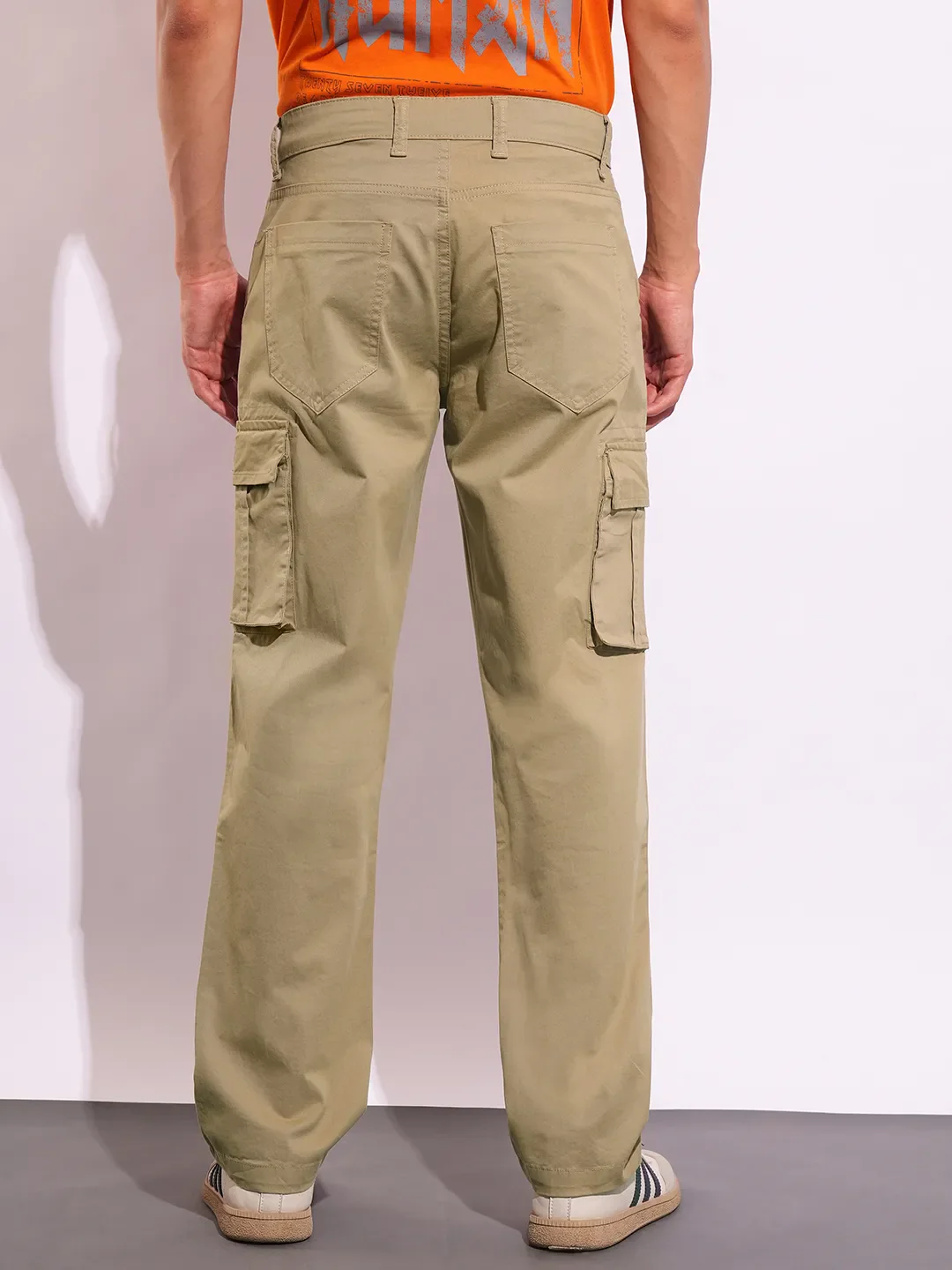 Khaki Slim Fit Men's Cargos by Being Human Clothing - Image 3