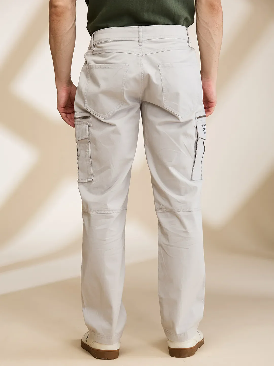 Light Grey Easy Fit Cargos for Men By Being Human Clothing - Image 3