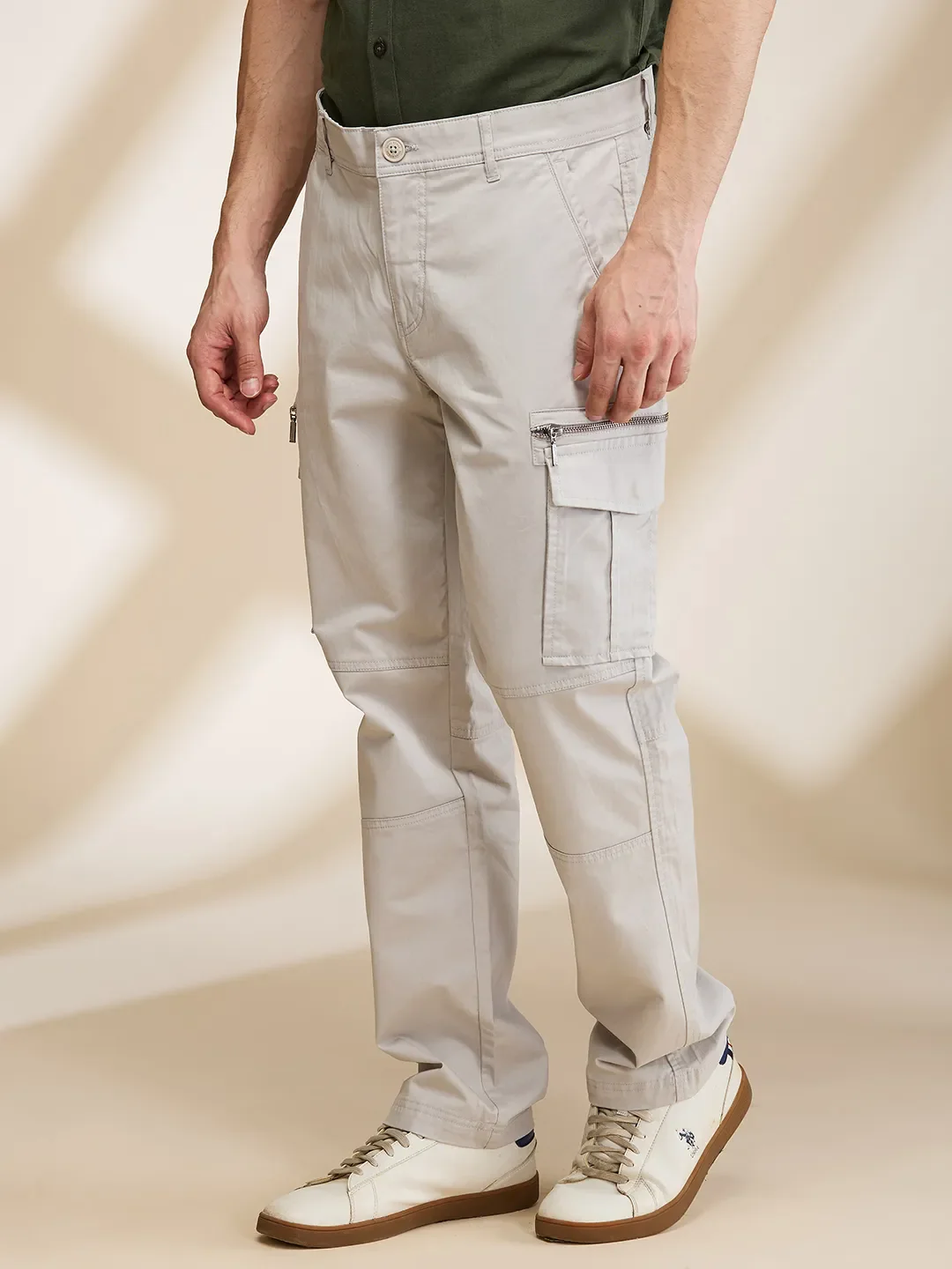 Light Grey Easy Fit Cargos for Men By Being Human Clothing - Image 4