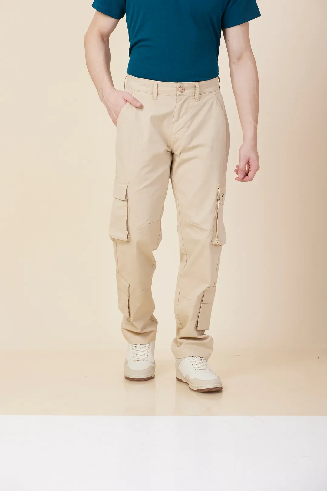 Oat Milk Loose Fit Cargos for Men By Being Human Clothing - Image 2