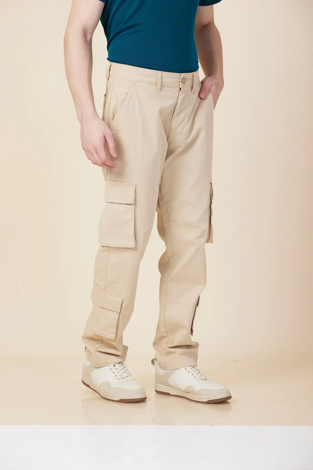 Oat Milk Loose Fit Cargos for Men By Being Human Clothing - Image 5