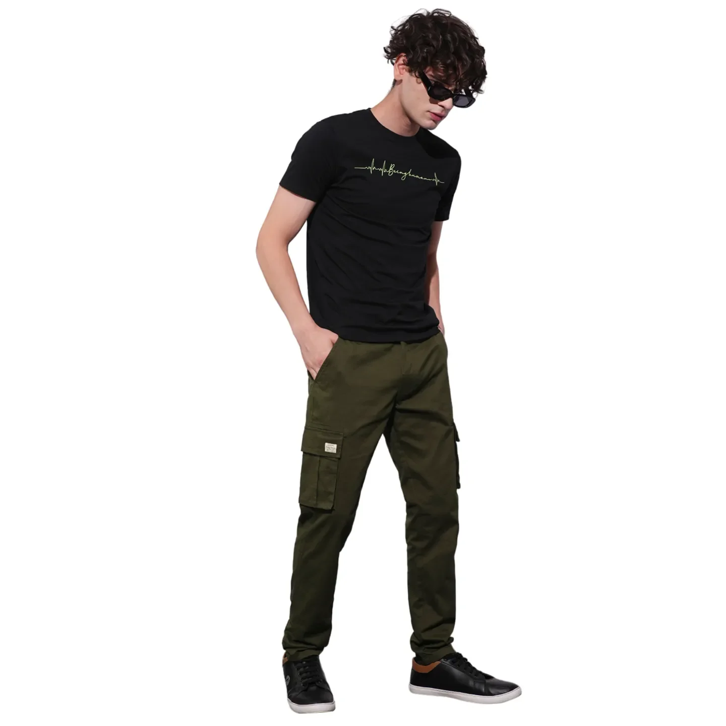 Olive Slim Fit Cargos for Men By Being Human Clothing - Image 4