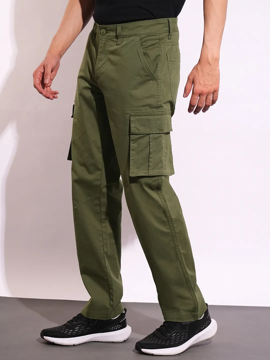 Olive Slim Fit Men's Cargos by Being Human Clothing - Image 2