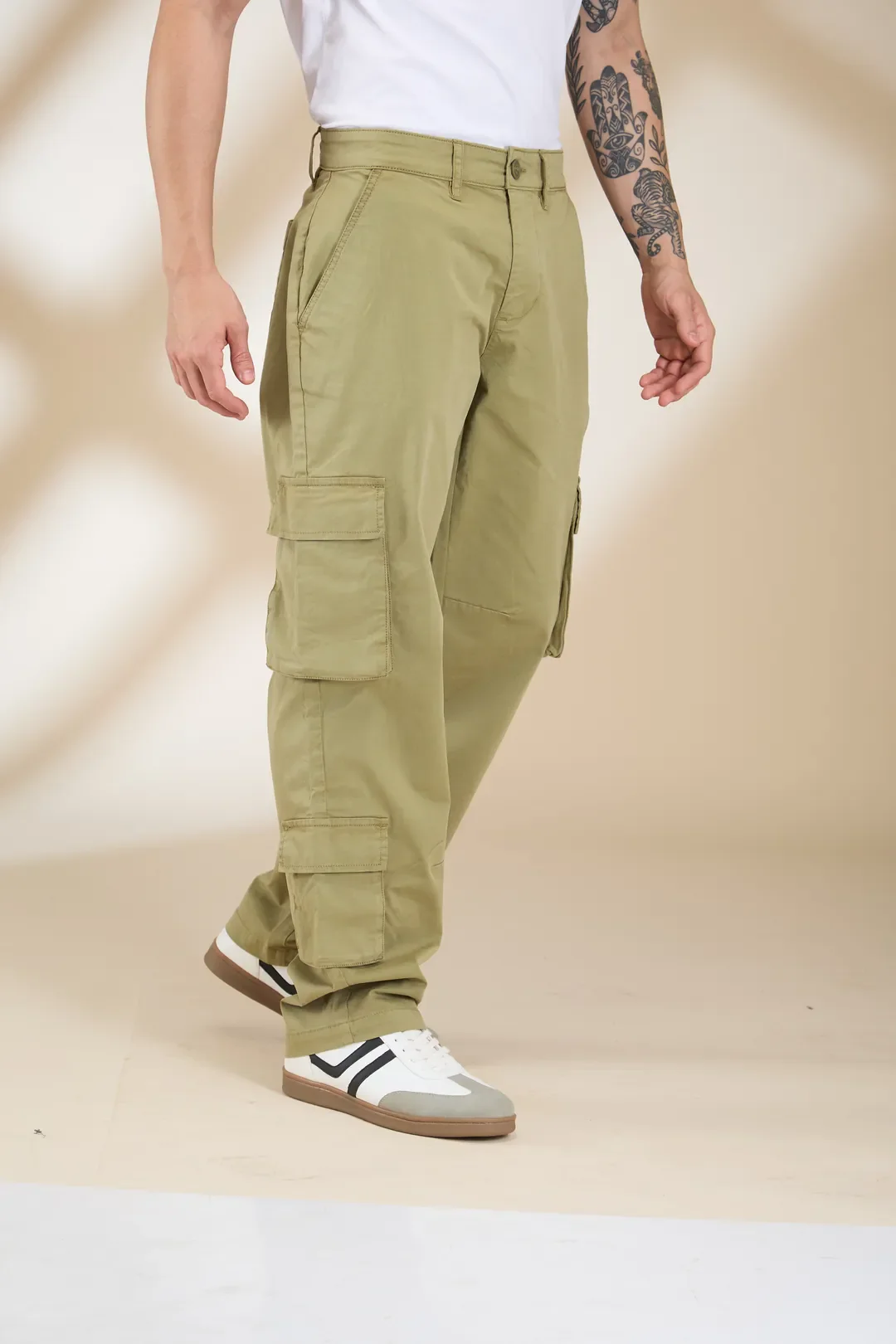 Olive Loose Fit Cargos for Men By Being Human Clothing - Image 2