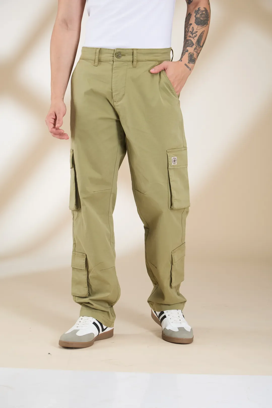 Olive Loose Fit Cargos for Men By Being Human Clothing - Image 4