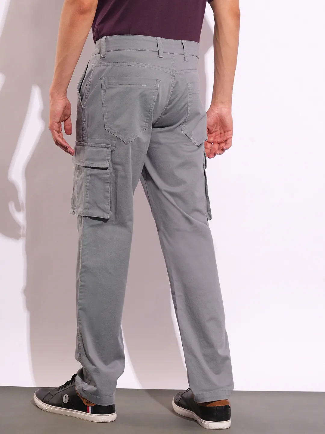 Grey Slim Fit Men's Cargos by Being Human Clothing - Image 3
