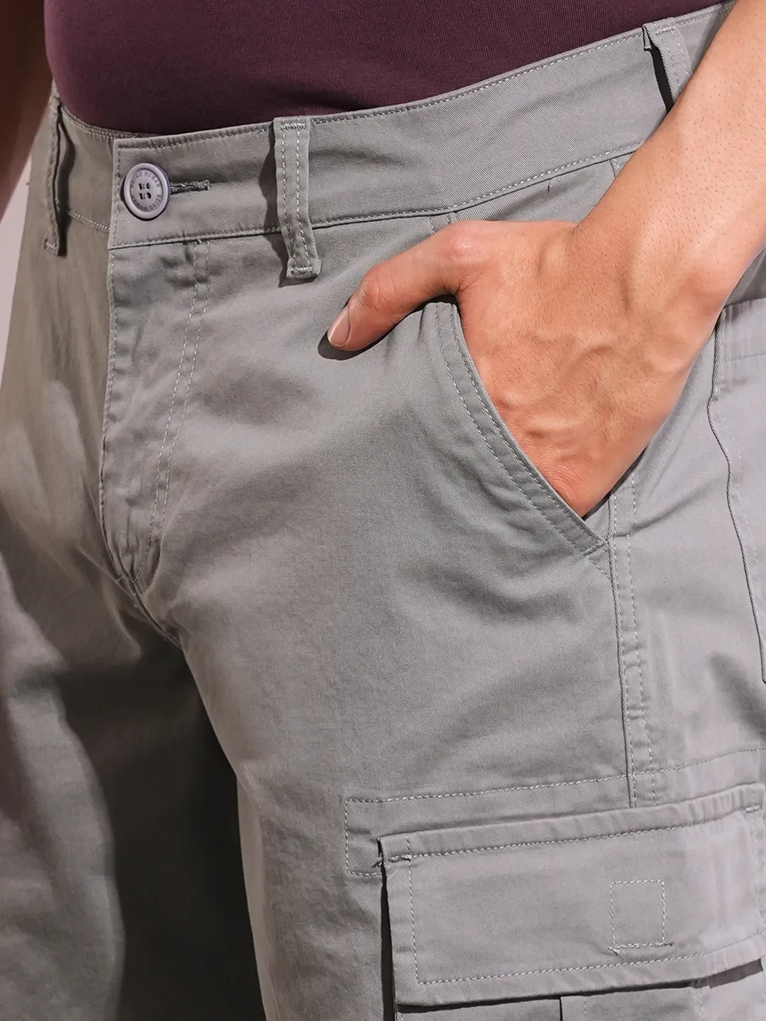 Grey Slim Fit Men's Cargos by Being Human Clothing - Image 5