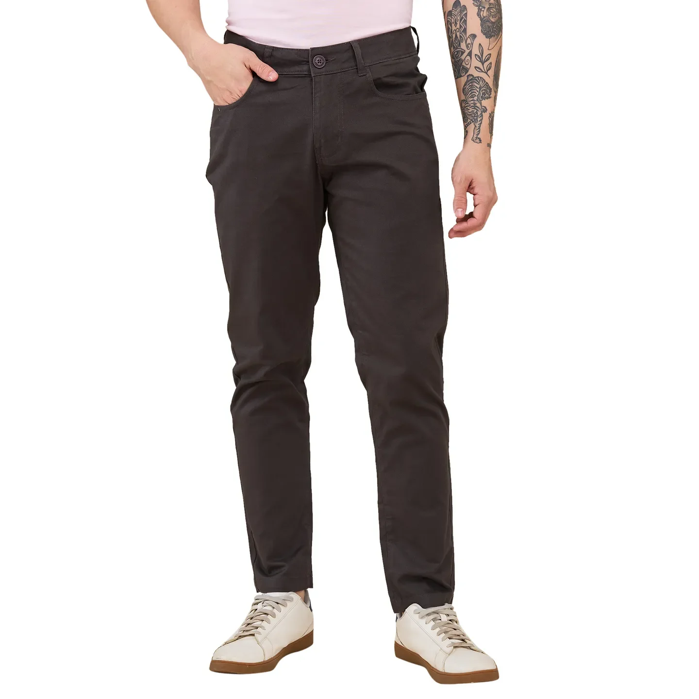 Charcoal Cropped Fit Chinos For Men By Being Human Clothing