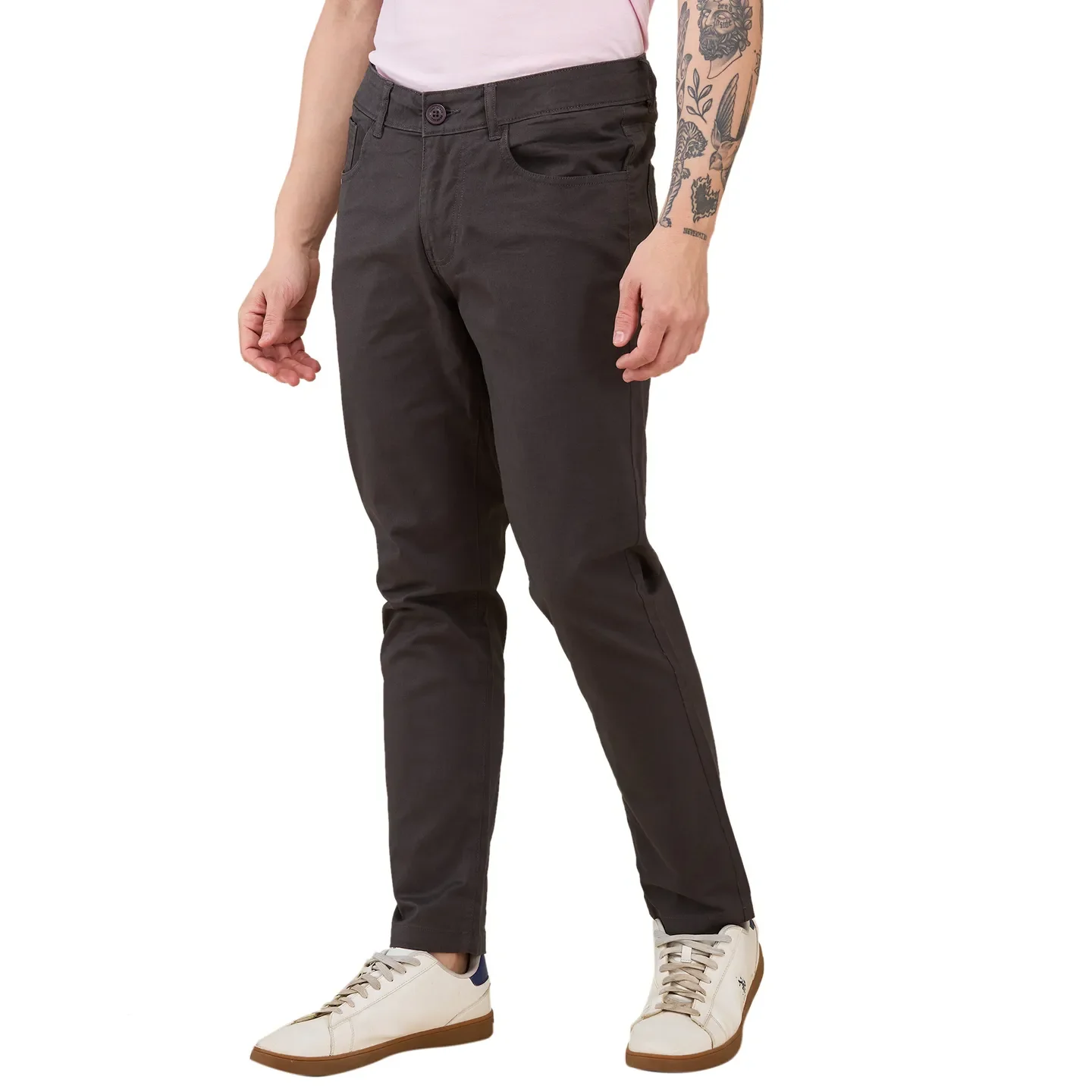 Charcoal Cropped Fit Chinos For Men By Being Human Clothing - Image 4