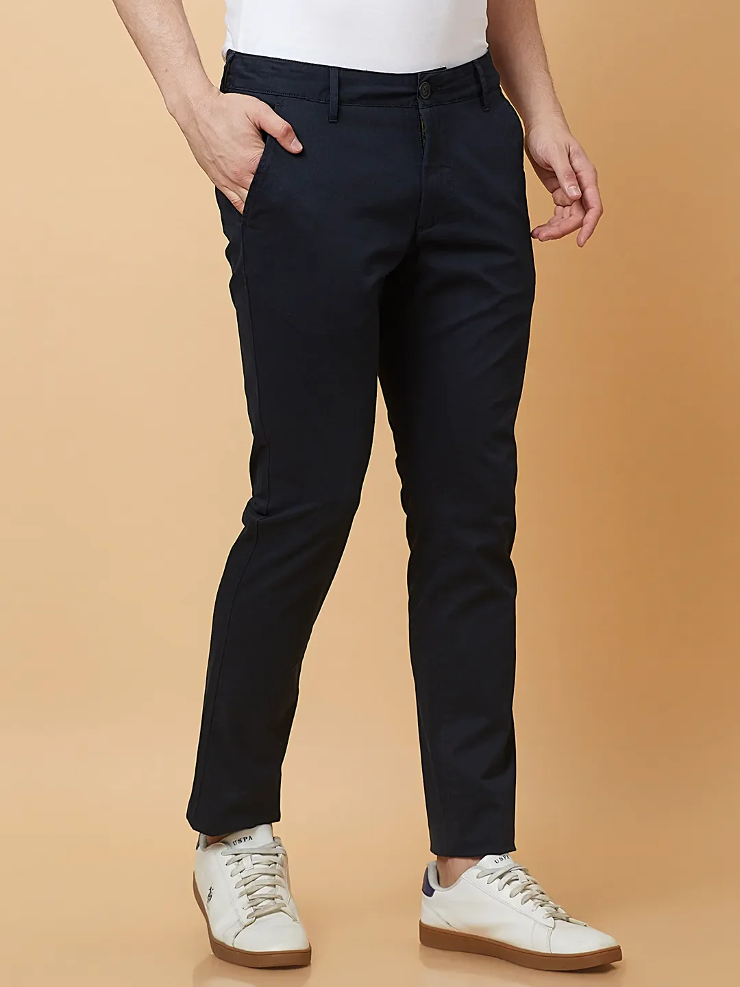 Navy Slim Fit Chinos For Men By Being Human Clothing - Image 4