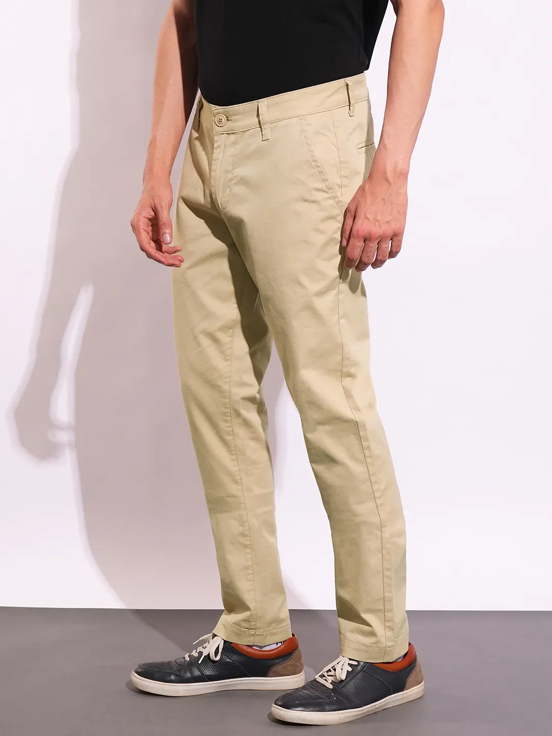 Beige Slim Fit Men's Chinos by Being Human Clothing - Image 2