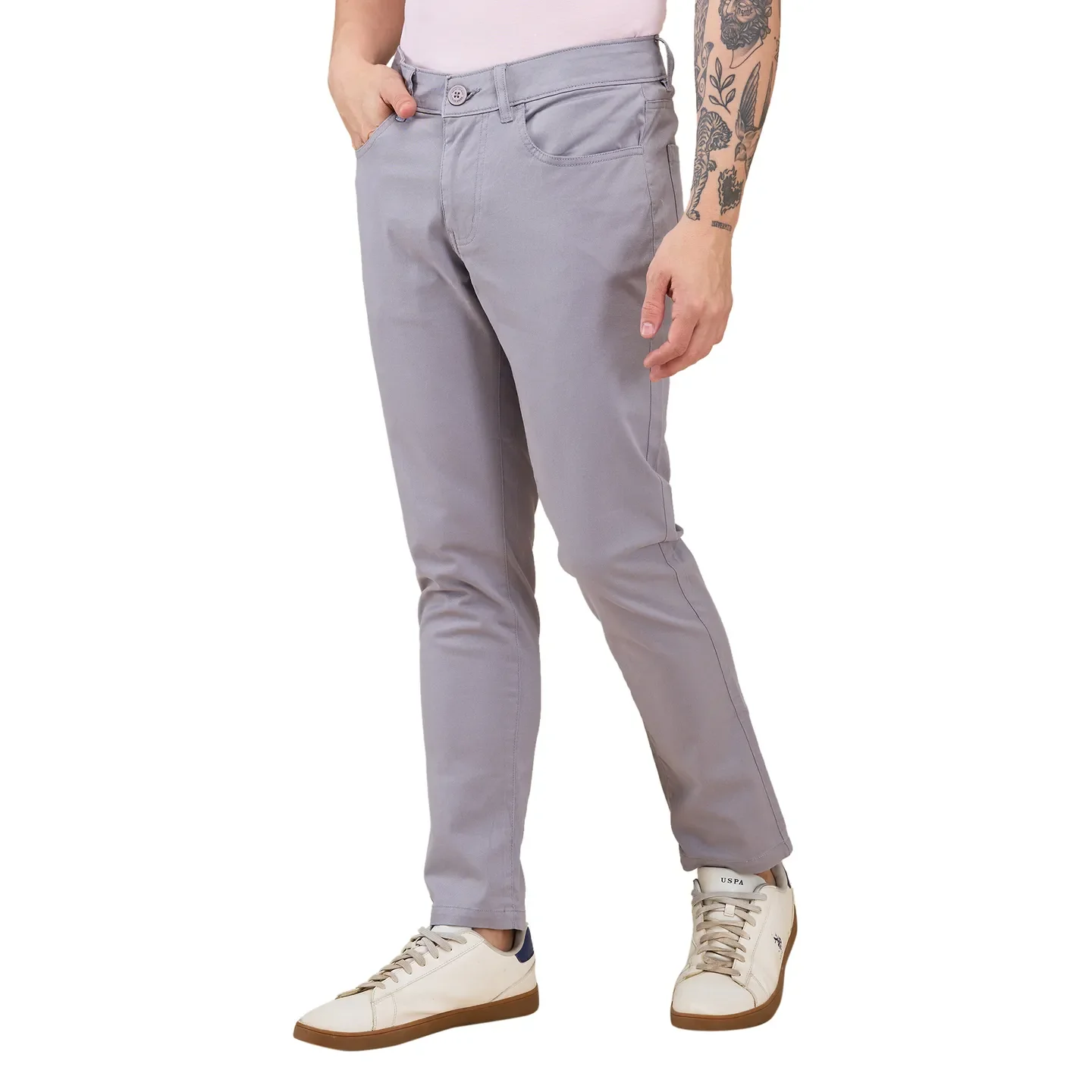 Grey Cropped Fit Chinos For Men By Being Human Clothing - Image 4