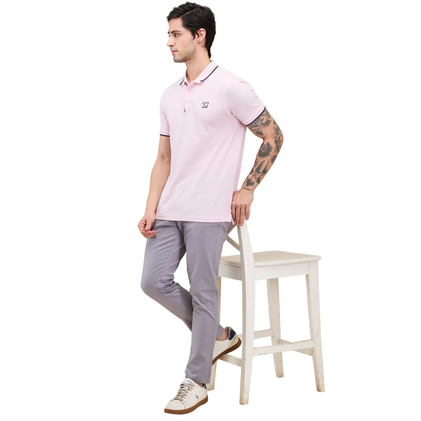 Grey Cropped Fit Chinos For Men By Being Human Clothing - Image 6