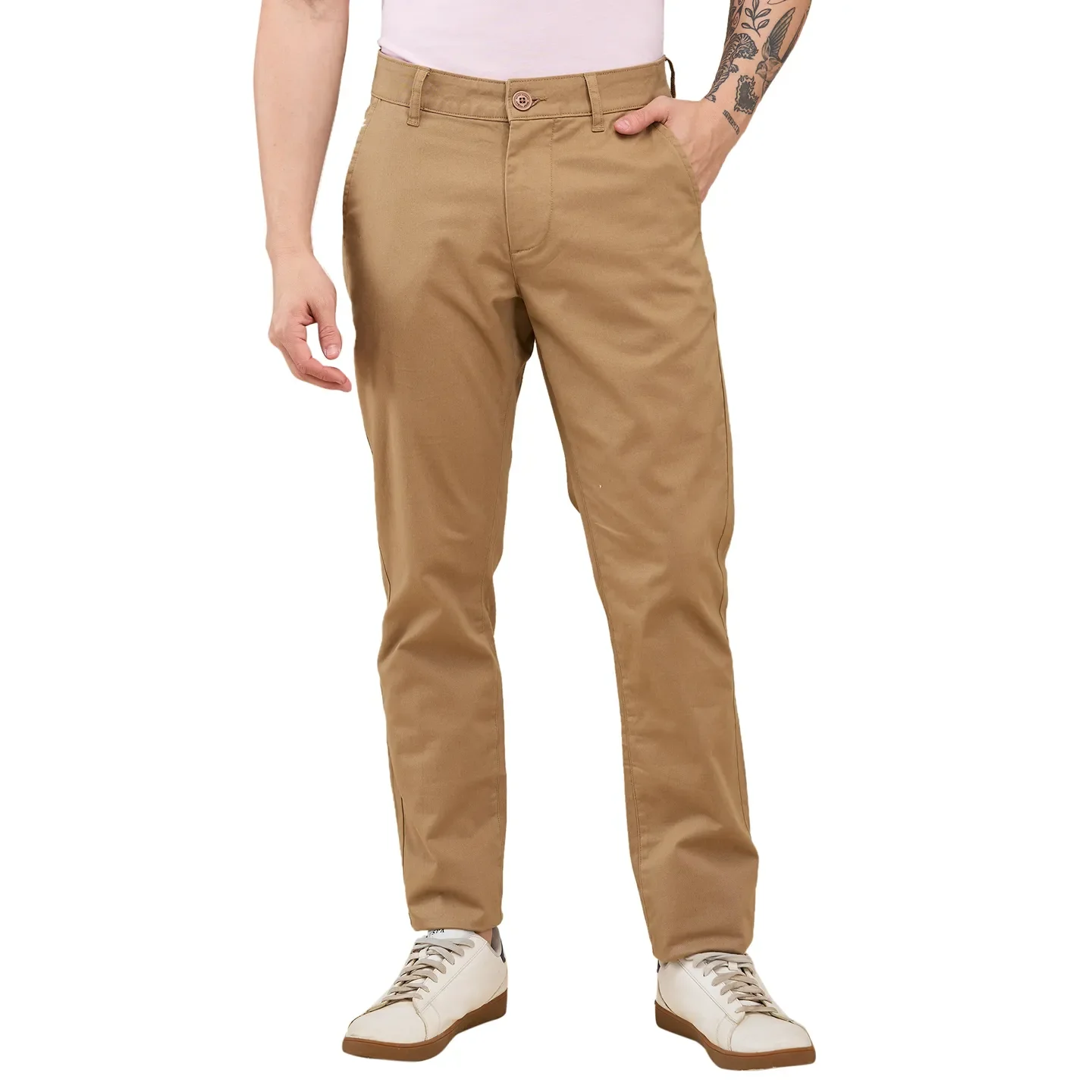 Khaki Slim Fit Chinos For Men By Being Human Clothing