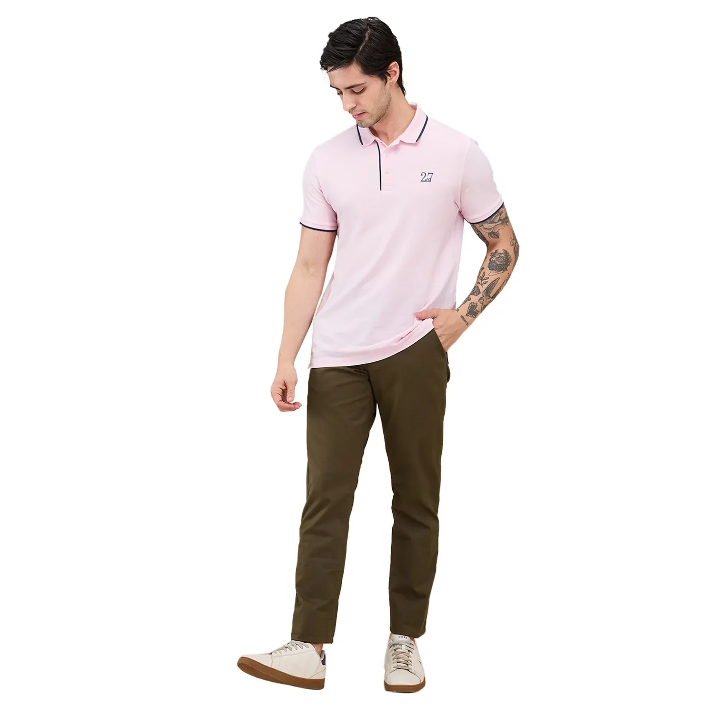 Olive Slim Fit Men's Chinos by Being Human Clothing - Image 2