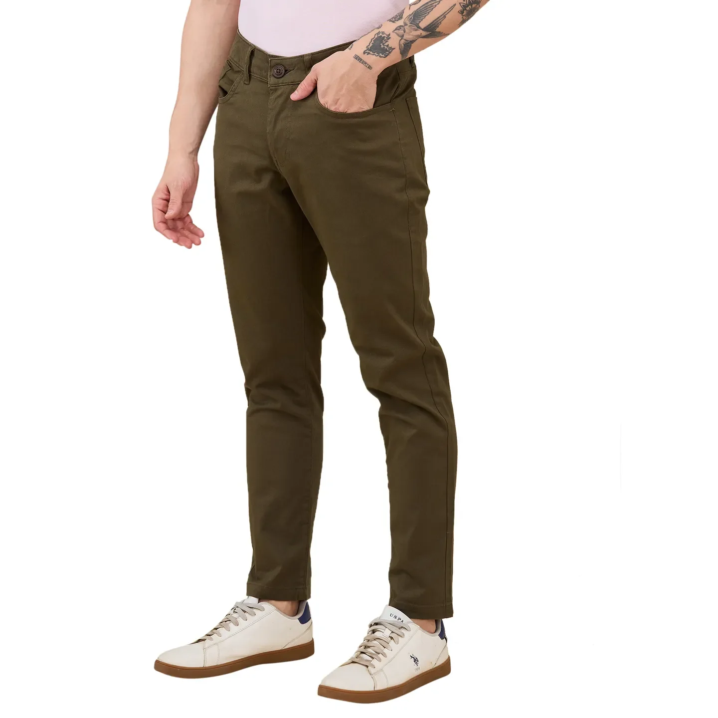 Olive Cropped Fit Chinos For Men By Being Human Clothing - Image 4