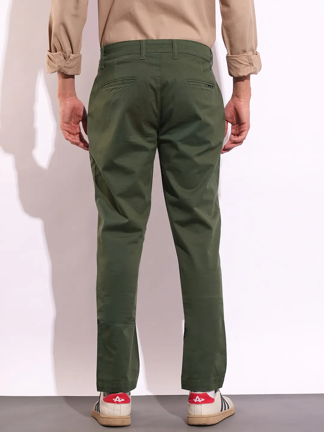 Olive Slim Fit Men's Chinos by Being Human Clothing - Image 3