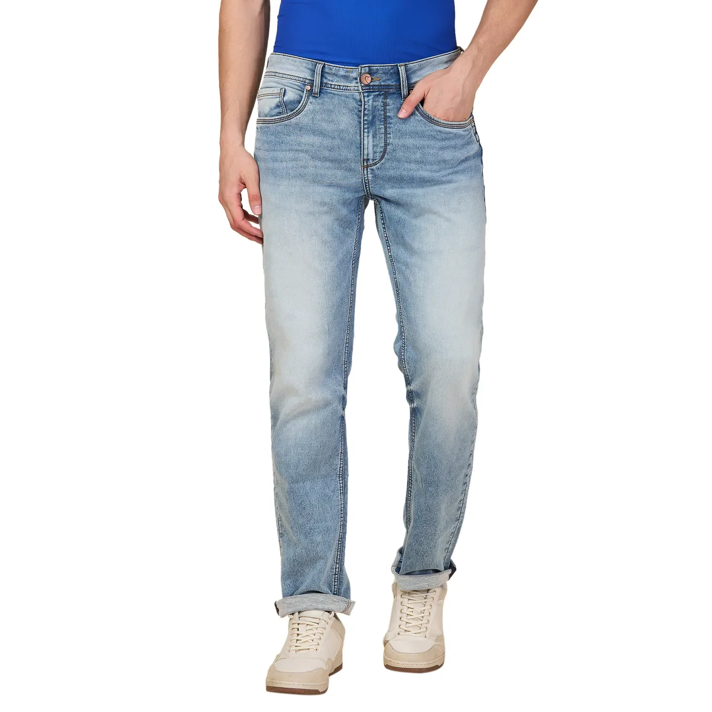 Blue Straight Fit Denims For Men By Being Human Clothing
